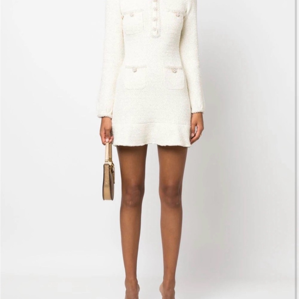 self-portrait
Cream Sequin Knit Pearl Mini Dress 2